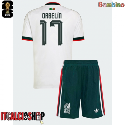 Messico Orbelin Pineda #17 Seconda Maglia Bambino Mondiali 2026 Manica Corta (+ Pantaloni corti)